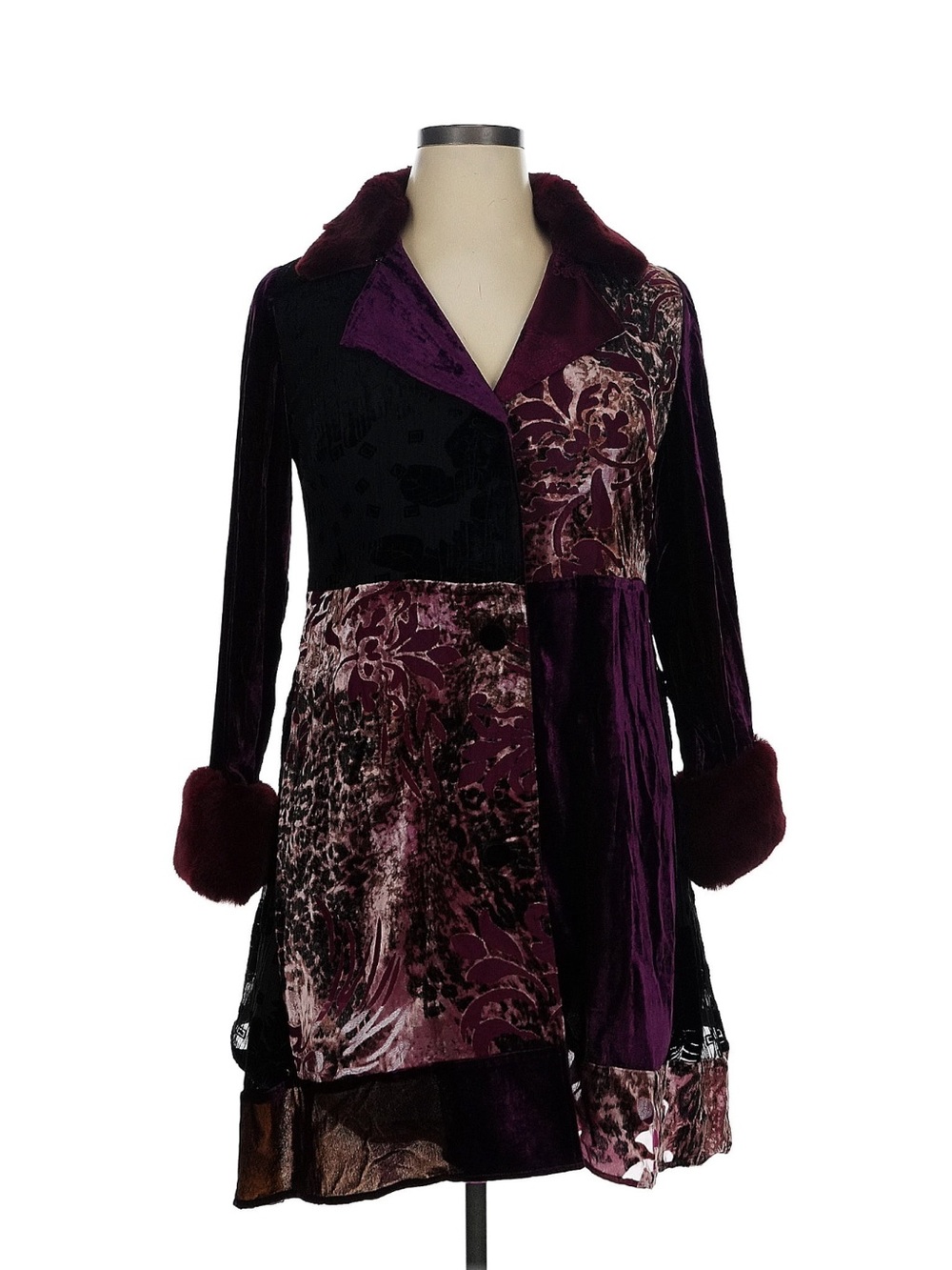 Soft surrounding jacket top velvet faux fur burgundy burnout EUC beautiful S